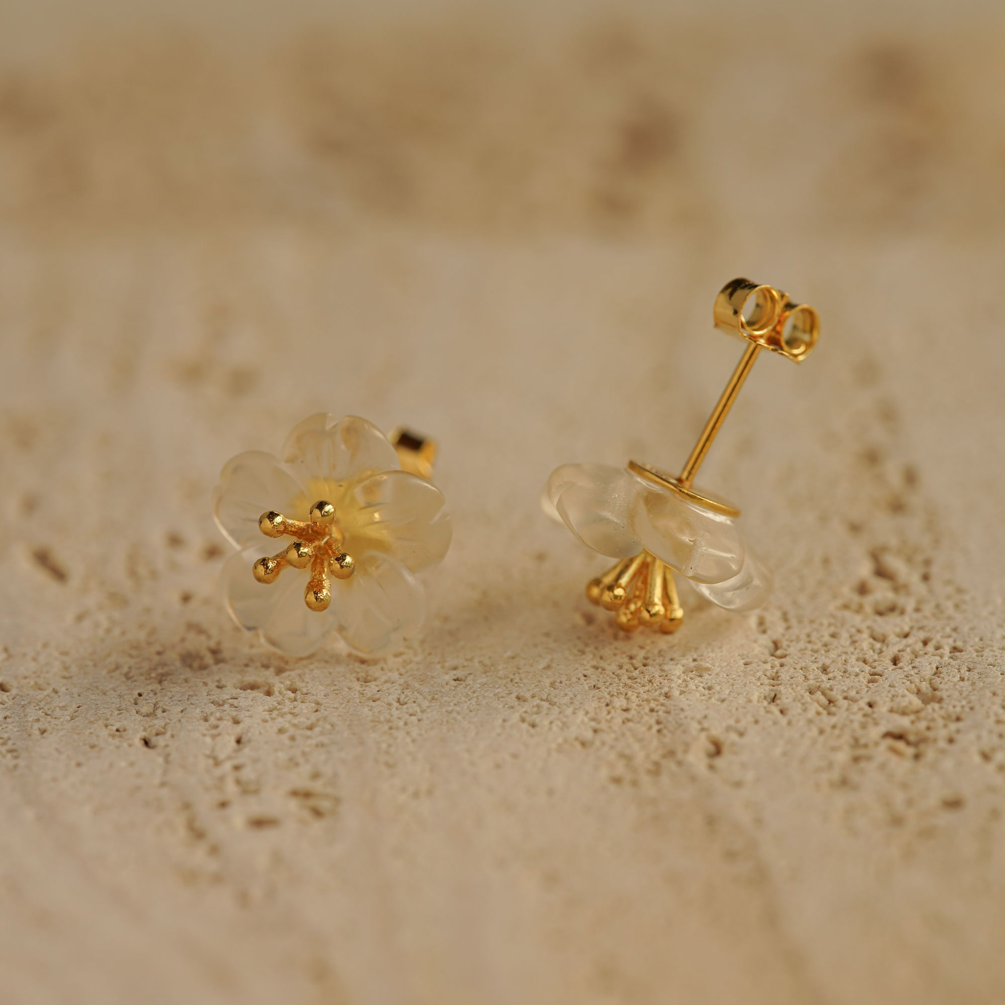 White Flower Stud Earrings
