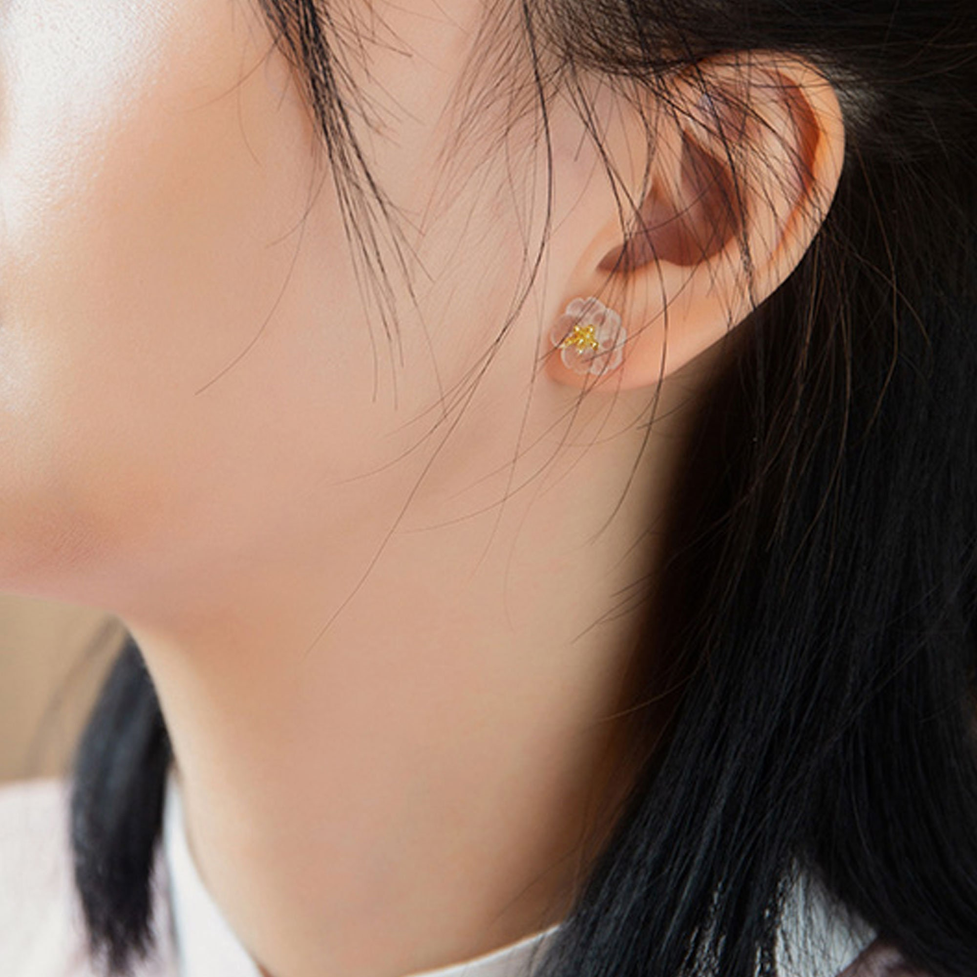 White Flower Stud Earrings