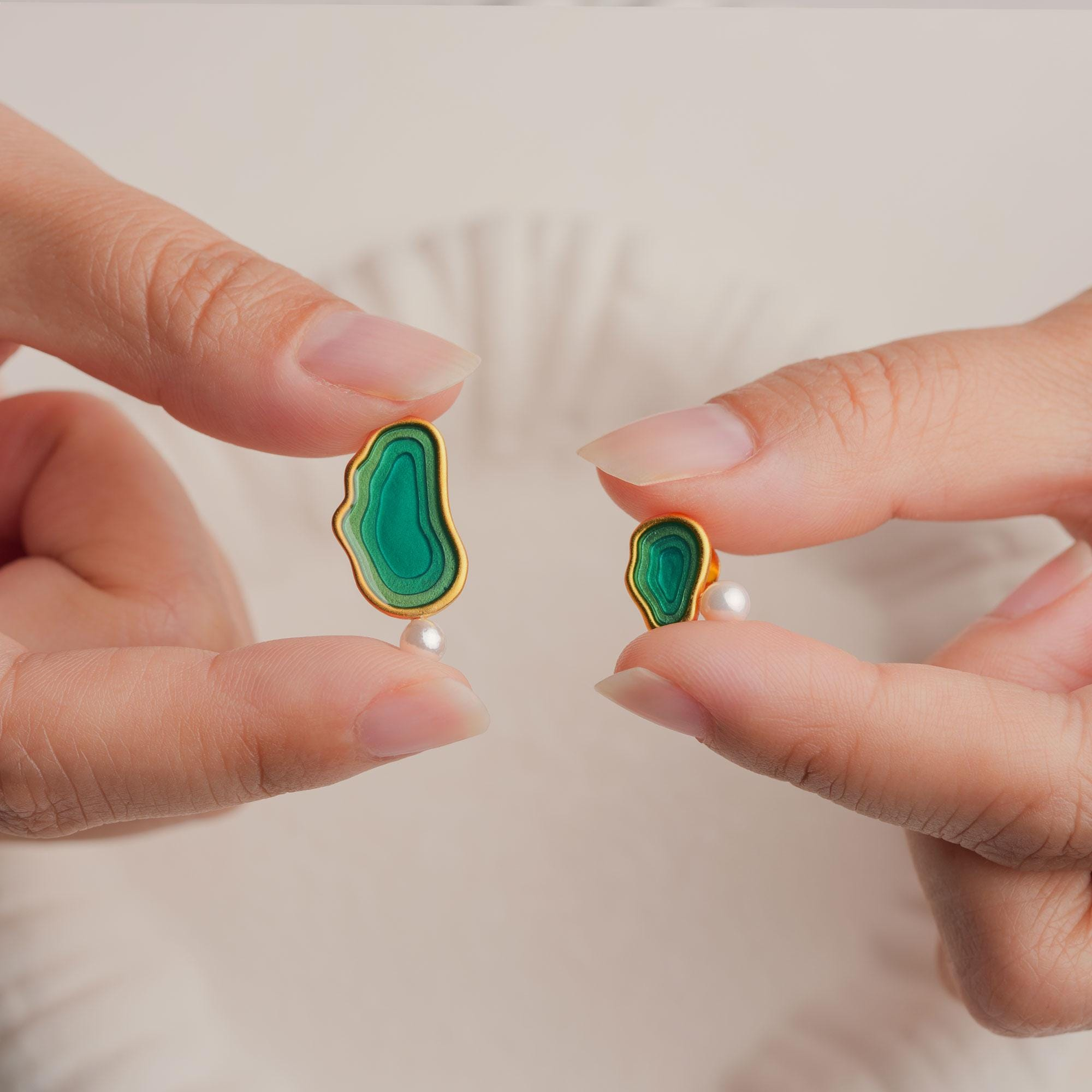Asymmetric Green Pool Stud Earrings