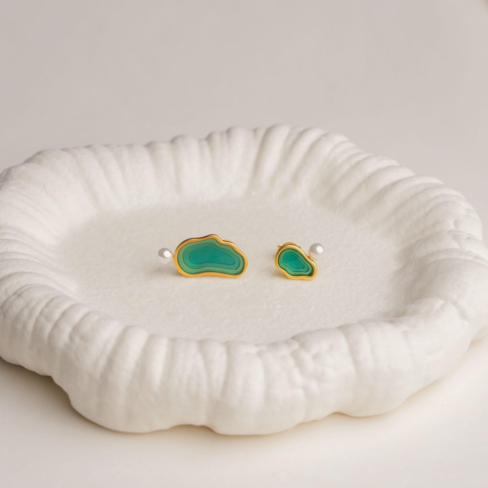 Asymmetric Green Pool Stud Earrings