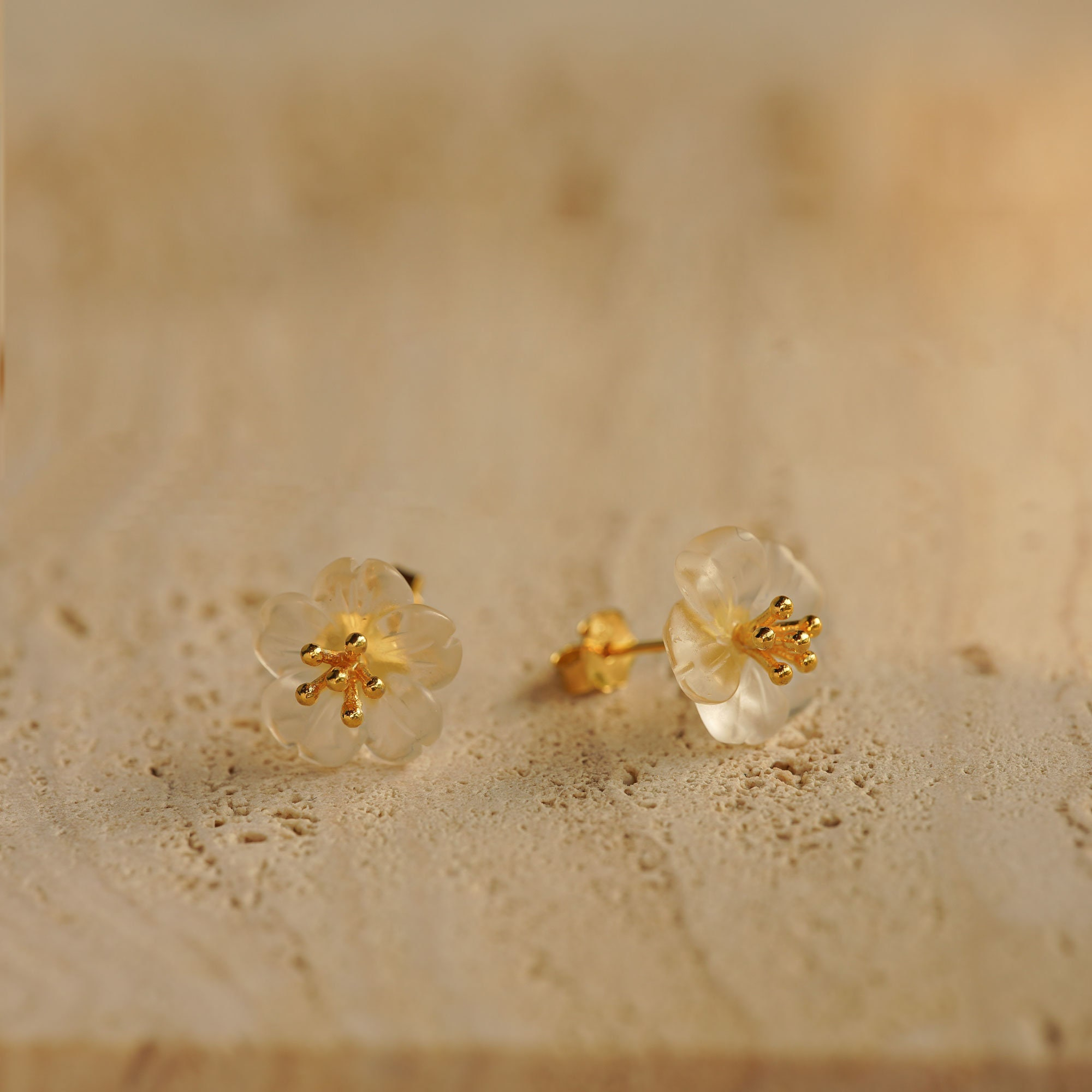 White Flower Stud Earrings