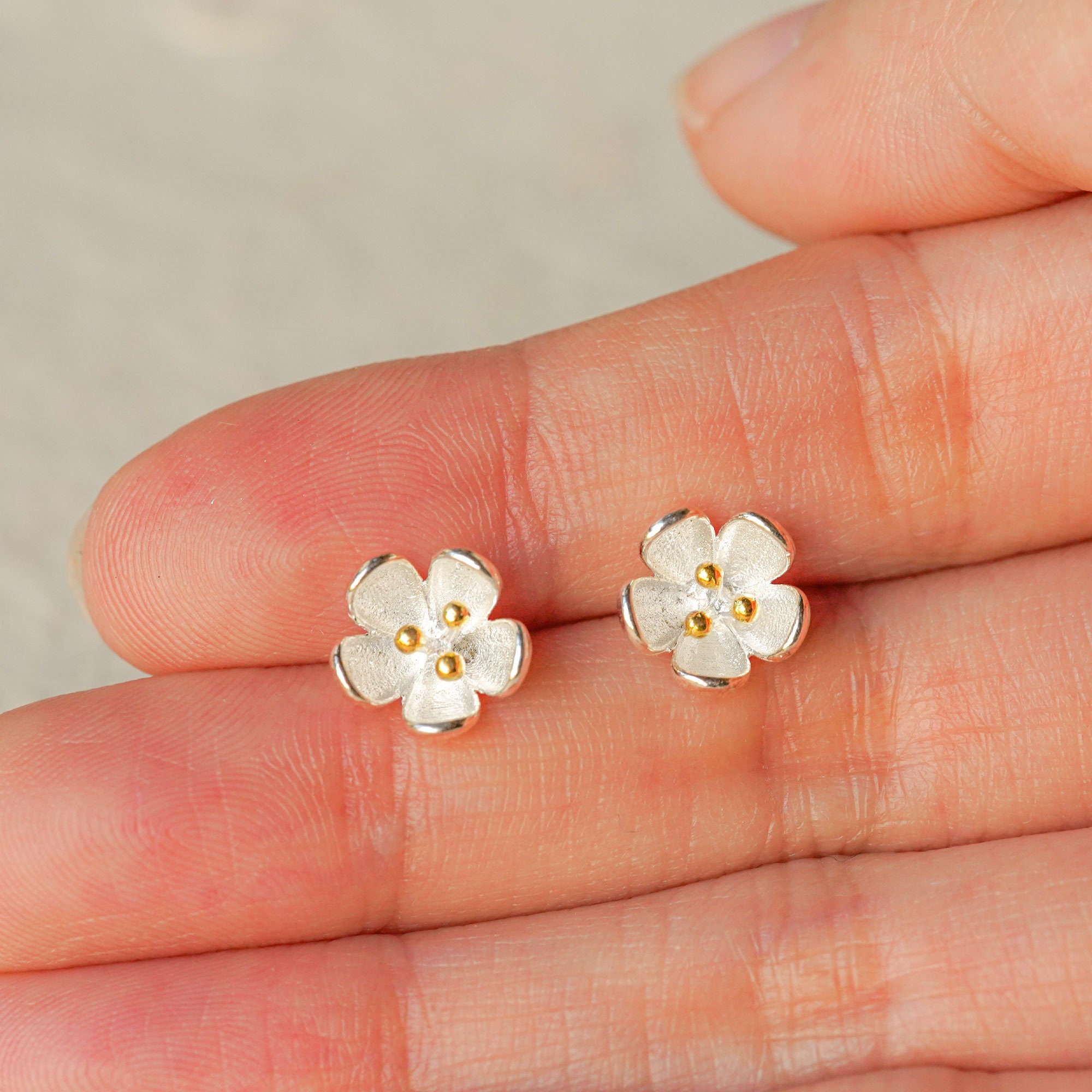 Tiny White Flower Stud Earrings