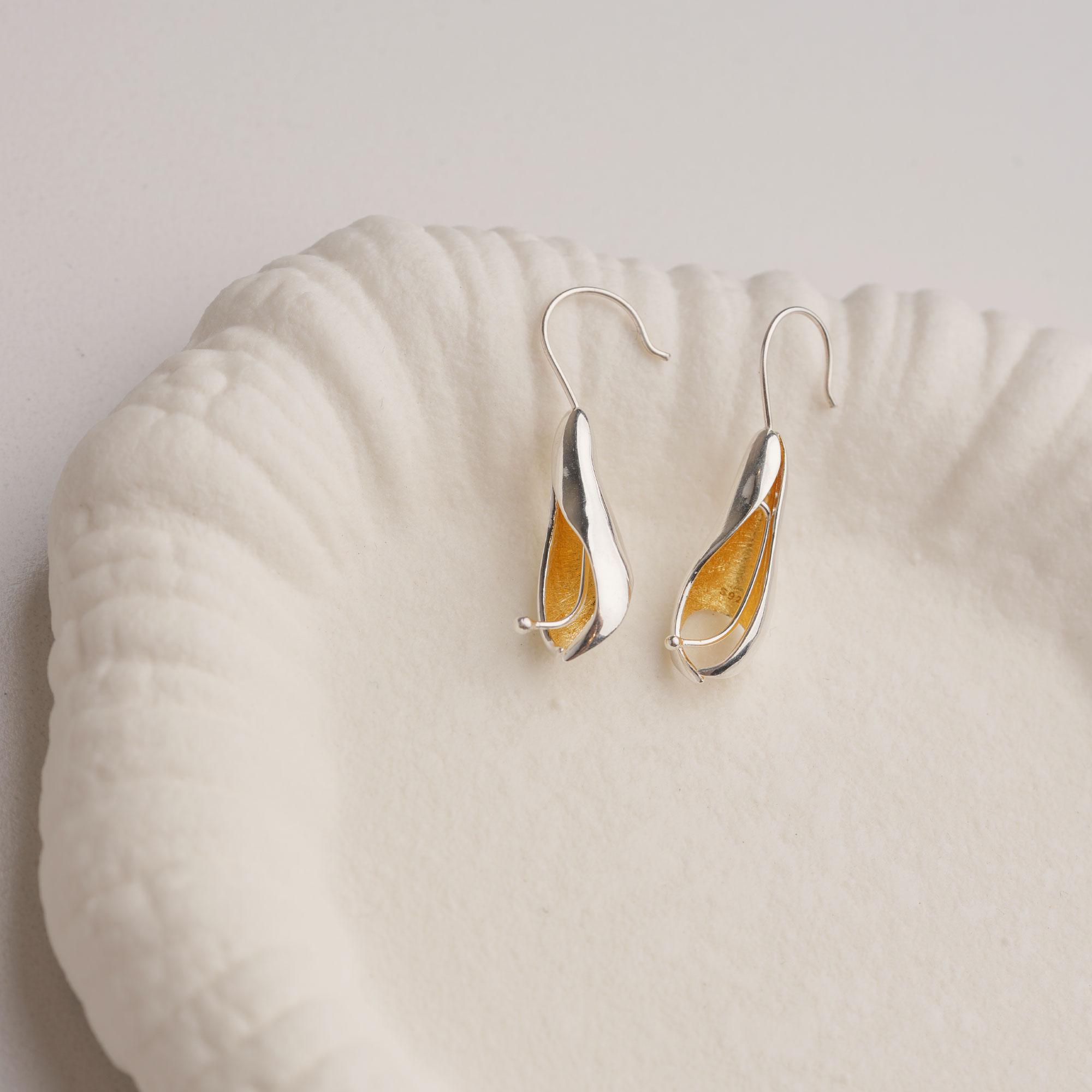 Two Tone Curved Drop Earrings