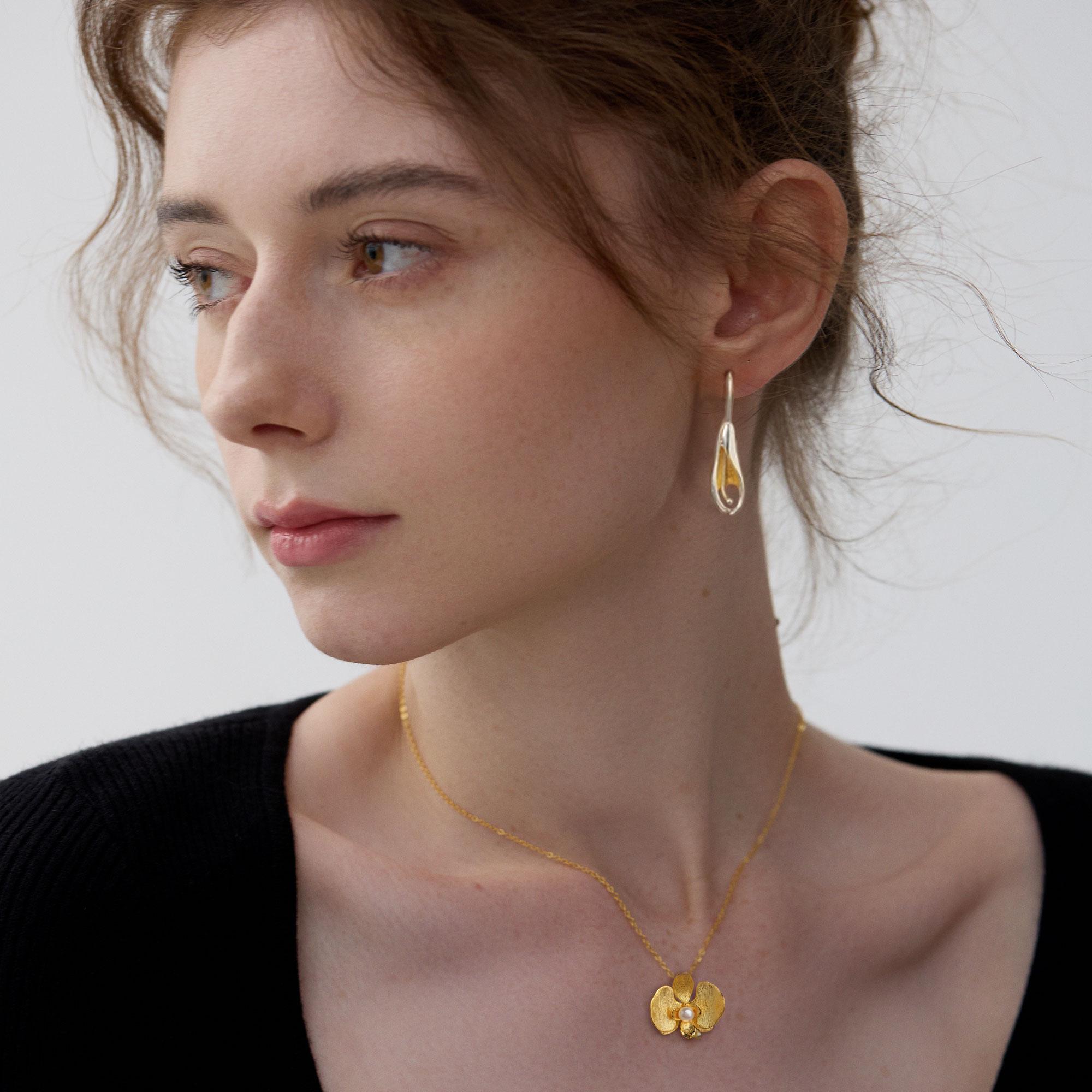 Two Tone Curved Drop Earrings
