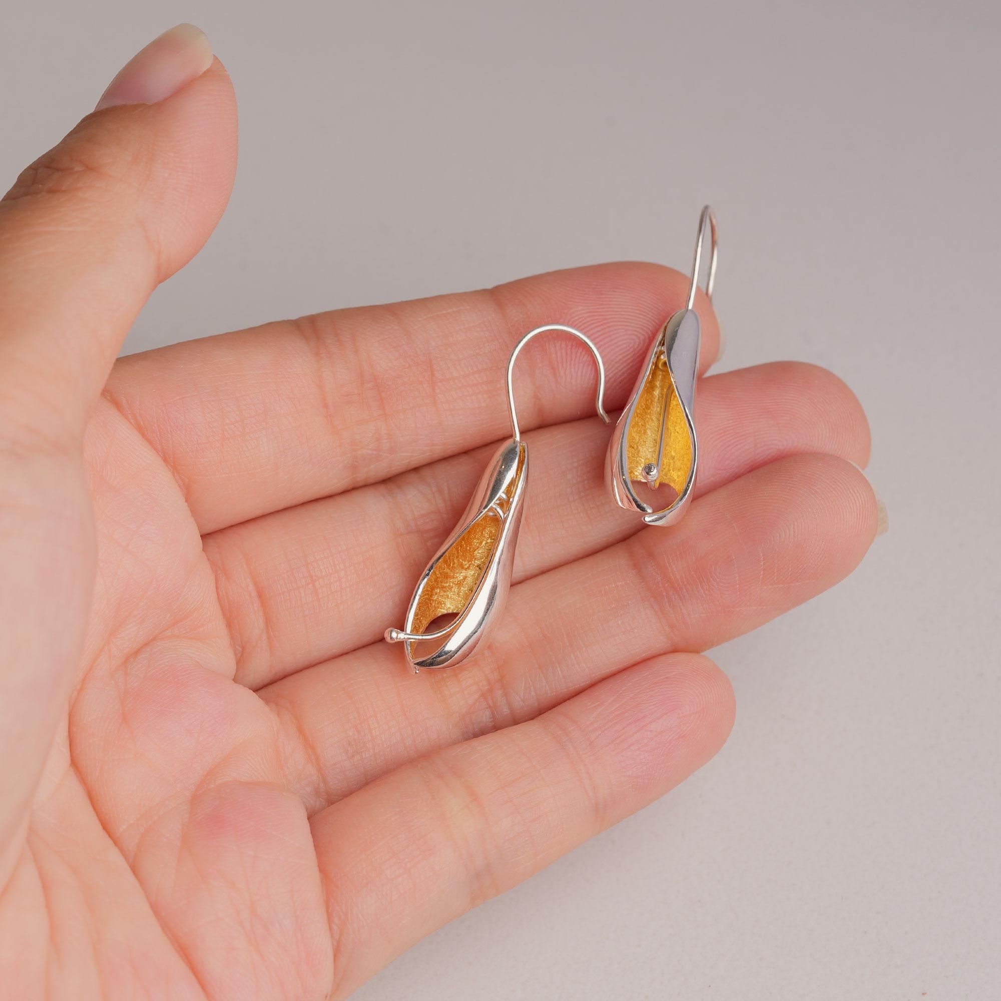 Two Tone Curved Drop Earrings