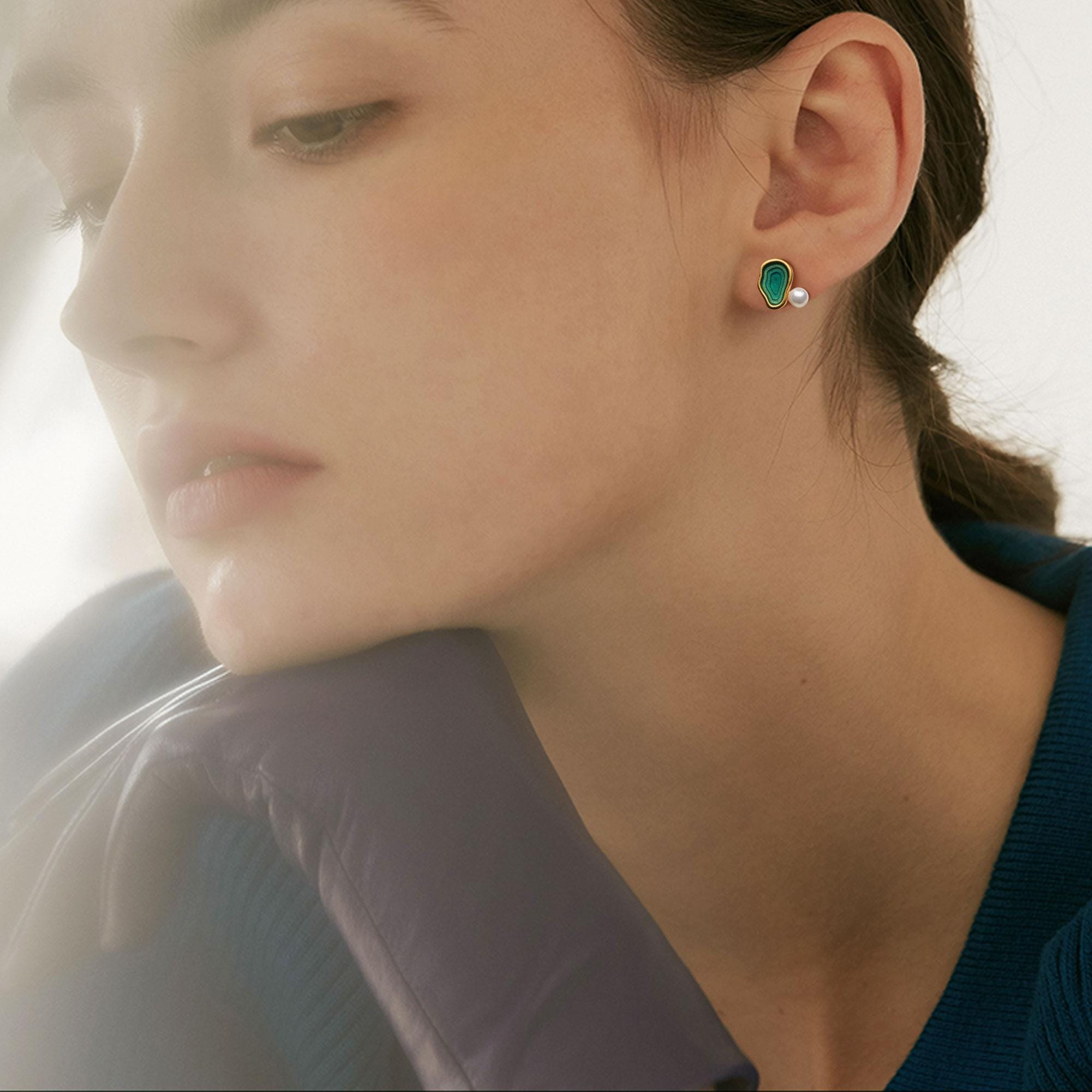 Asymmetric Green Pool Stud Earrings