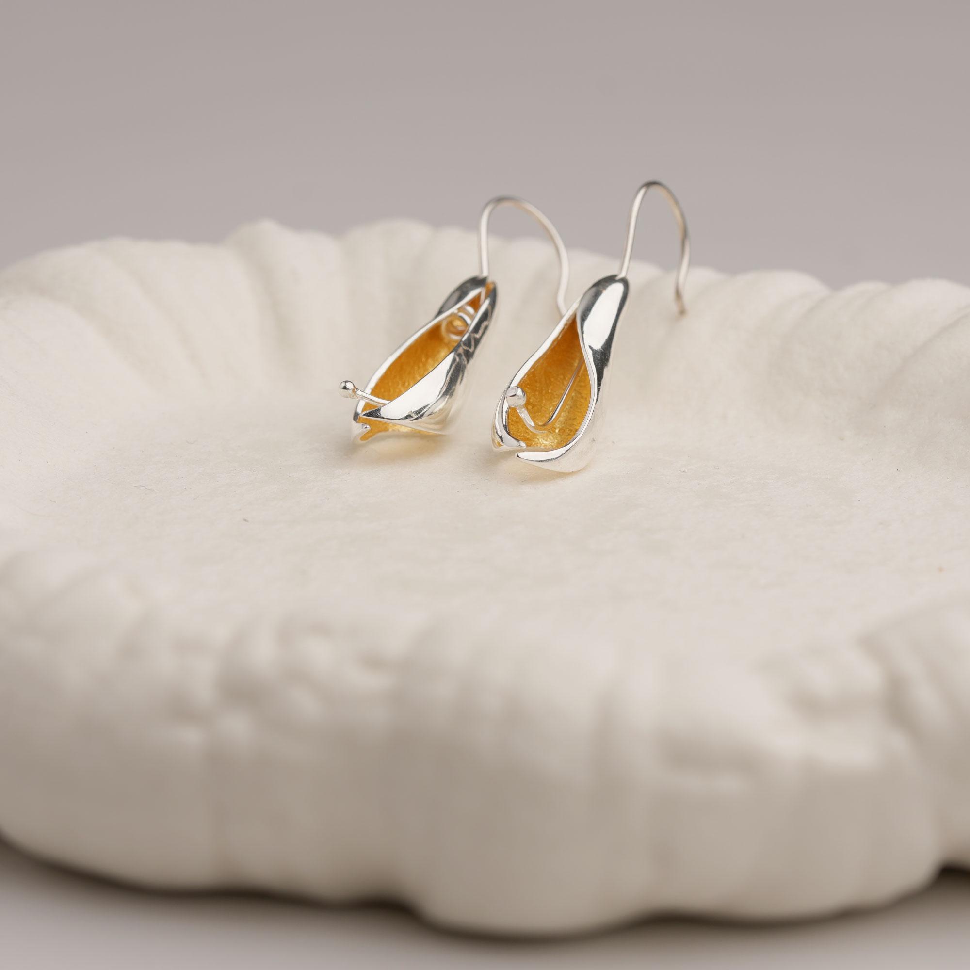Two Tone Curved Drop Earrings