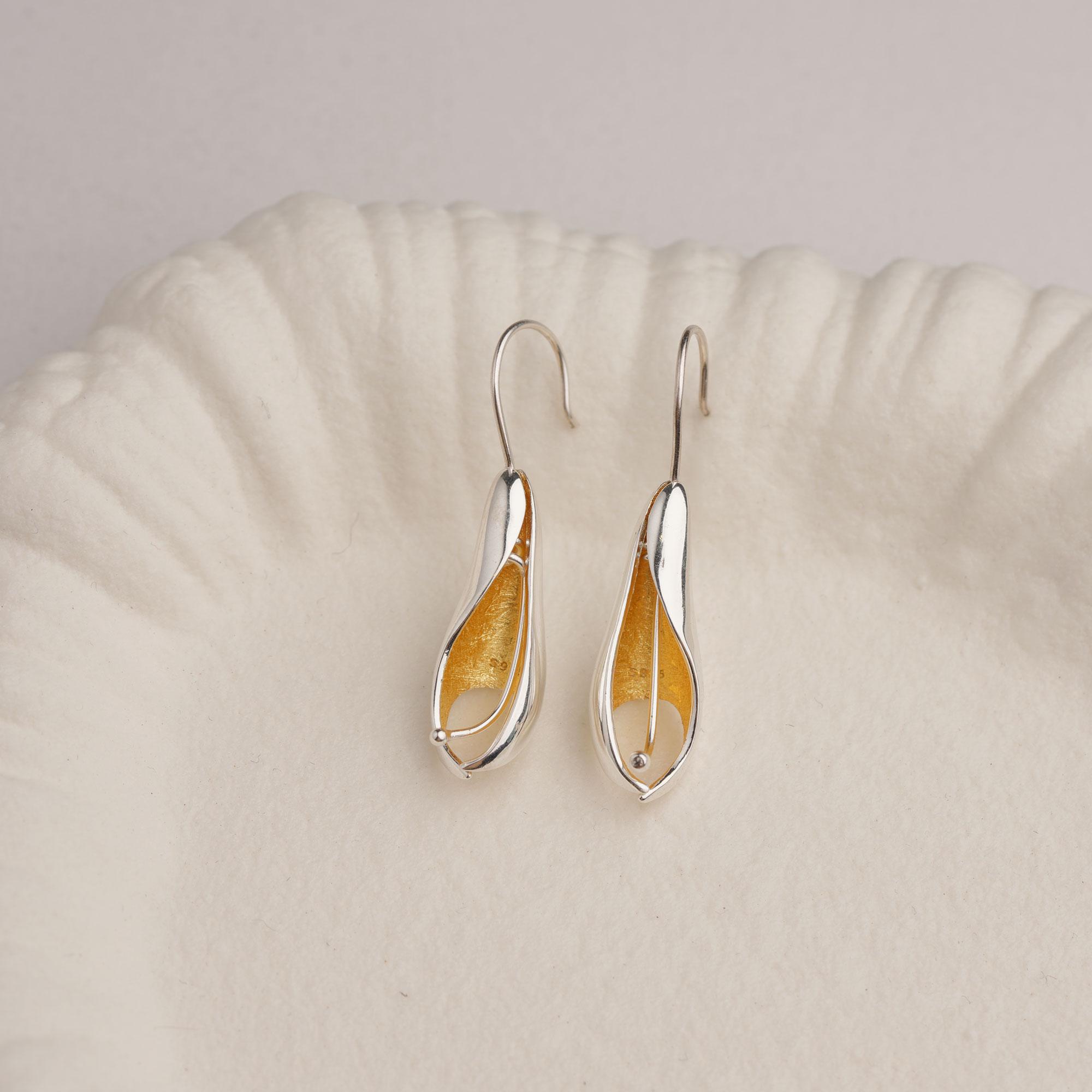Two Tone Curved Drop Earrings